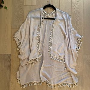 Anthropology Kimono style sheer tasseled off white cardigan